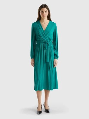Zdjęcie produktu Benetton, Midi Dress With V-neck And Belt, size XXS, Teal, Women United Colors of Benetton