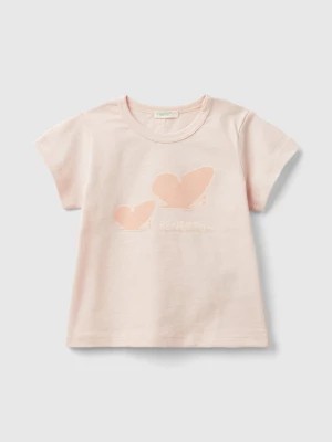 Zdjęcie produktu Benetton, Organic Cotton T-shirt With Print, size 56, Peach, Kids United Colors of Benetton
