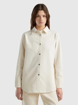 Zdjęcie produktu Benetton, Oversized Shirt With Floral Embroidery, size XS, Creamy White, Women United Colors of Benetton