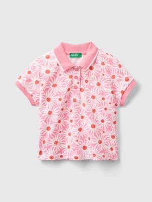 Zdjęcie produktu Benetton, Pink Polo Shirt With Floral Print, size 104, Pink, Kids United Colors of Benetton