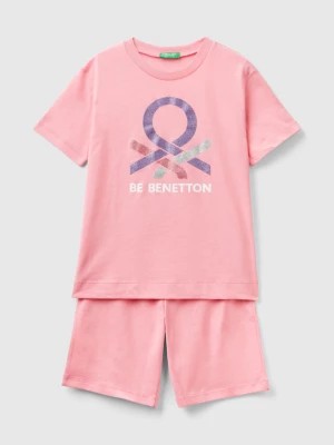 Zdjęcie produktu Benetton, Pink Short Pyjamas With Glittery Logo, size 3XL, Pink, Kids United Colors of Benetton