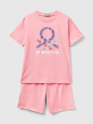 Zdjęcie produktu Benetton, Pink Short Pyjamas With Glittery Logo, size M, Pink, Kids United Colors of Benetton