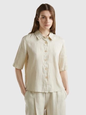 Zdjęcie produktu Benetton, Short Shirt In Pure Linen, size L, Beige, Women United Colors of Benetton