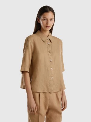 Zdjęcie produktu Benetton, Short Shirt In Pure Linen, size XL, Camel, Women United Colors of Benetton