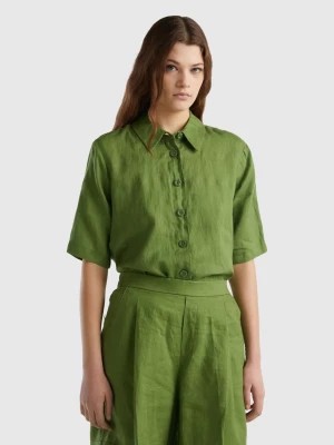 Zdjęcie produktu Benetton, Short Shirt In Pure Linen, size XS, Military Green, Women United Colors of Benetton