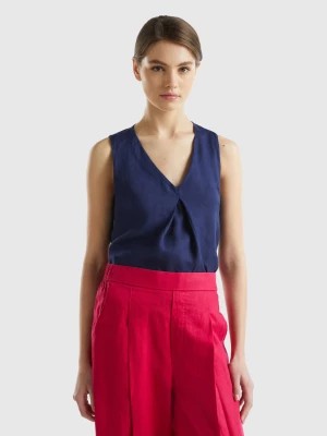 Zdjęcie produktu Benetton, Sleeveless Blouse In Pure Linen, size S, Dark Blue, Women United Colors of Benetton