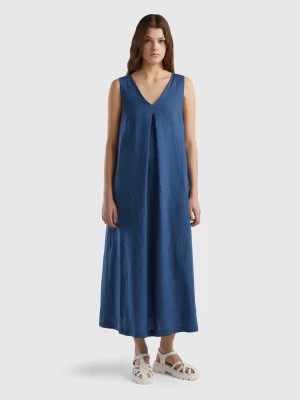 Zdjęcie produktu Benetton, Sleeveless Dress In Pure Linen, size L, Air Force Blue, Women United Colors of Benetton