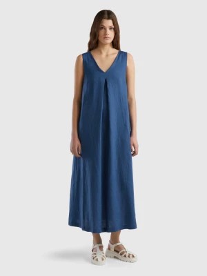 Zdjęcie produktu Benetton, Sleeveless Dress In Pure Linen, size XS, Air Force Blue, Women United Colors of Benetton