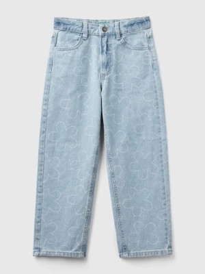 Zdjęcie produktu Benetton, Straight Fit Jeans With Flowers, size 2XL, Sky Blue, Kids United Colors of Benetton