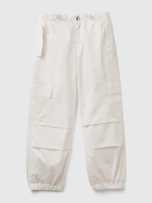 Zdjęcie produktu Benetton, Stretch Cotton Cargo Trousers, size S, Creamy White, Kids United Colors of Benetton