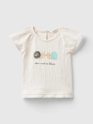 Zdjęcie produktu Benetton, T-shirt With Print And Rouches, size 74, Creamy White, Kids United Colors of Benetton