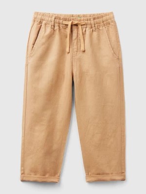 Zdjęcie produktu Benetton, Trousers In Linen Blend With Drawstring, size 116, Camel, Kids United Colors of Benetton