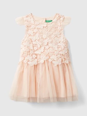 Zdjęcie produktu Benetton, Tulle And Macramé Dress, size 116, Peach, Kids United Colors of Benetton