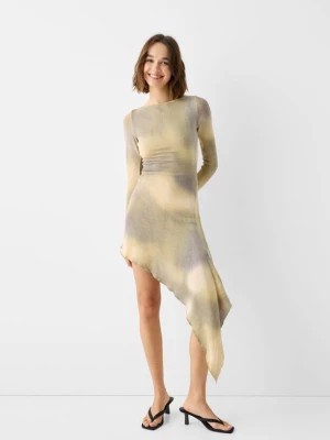 Zdjęcie produktu Bershka Asymetryczna Spódnica Średniej Długości Z Długim Rękawem I Wzorem Tie Dye Kobieta Zielony