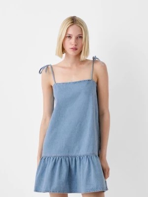 Zdjęcie produktu Bershka Denimowa Sukienka Z Falbanami Kobieta Wyblakły Niebieski