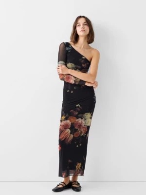 Zdjęcie produktu Bershka Długa Asymetryczna Tiulowa Sukienka Jan Van Kessel Z Nadrukiem I Długim Rękawem Kobieta Czarny