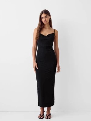 Zdjęcie produktu Bershka Długa Sukienka Na Ramiączkach Z Drapowaniem Kobieta Czarny
