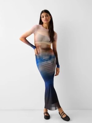 Zdjęcie produktu Bershka Długa Sukienka Z Tiulu Z Długim Rękawem I Nadrukiem Kobieta Niebieski