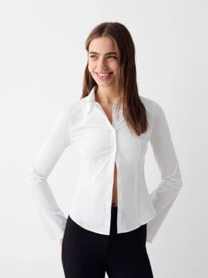 Zdjęcie produktu Bershka Dopasowana Koszula Z Rozszerzanym Długim Rękawem Kobieta Biały