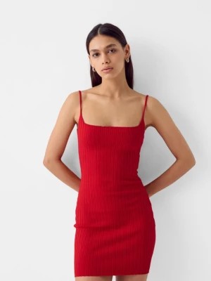 Zdjęcie produktu Bershka Dopasowana Sukienka Mini Na Ramiączkach Z Prążkowanej Tkaniny Kobieta Czerwony