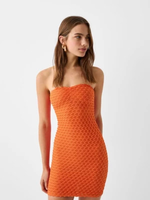 Zdjęcie produktu Bershka Koronkowa Sukienka Mini Bez Ramiączek Kobieta Pomarańczowy