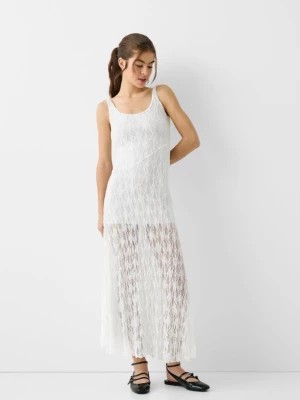 Zdjęcie produktu Bershka Koronkowa Sukienka Średniej Długości Na Ramiączkach Kobieta Biały