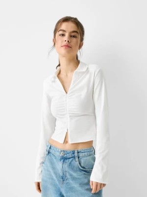 Zdjęcie produktu Bershka Koszula Comfort Z Długim Rękawem I Zapięciem Na Suwak Kobieta Biały