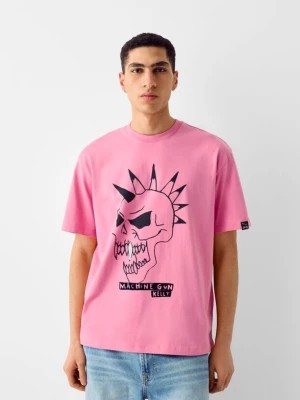 Zdjęcie produktu Bershka Koszulka Boxy Fit Z Krótkim Rękawem I Nadrukiem Machine Gun Kelly Mężczyzna Różowy