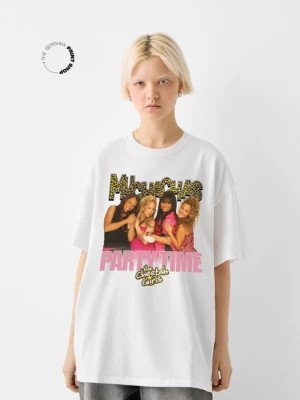 Zdjęcie produktu Bershka Koszulka Oversize Z Krótkim Rękawem Cheetah Girls Kobieta Biały
