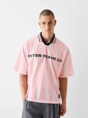 Zdjęcie produktu Bershka Koszulka Polo Z Siateczki W Paski Inter Miami Cf Mężczyzna Różowy