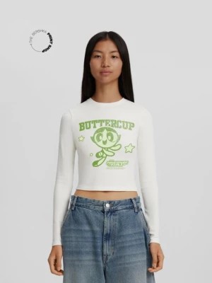 Zdjęcie produktu Bershka Koszulka Z Długim Rękawem I Nadrukiem Atomówek Kobieta Biały Złamany
