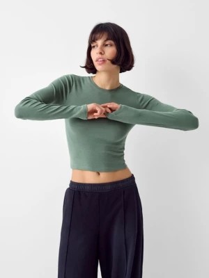 Zdjęcie produktu Bershka Koszulka Z Długim Rękawem I Okrągłym Dekoltem Kobieta Khaki