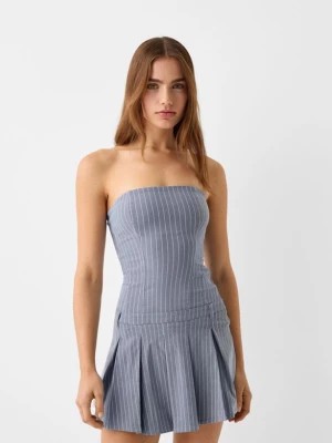 Zdjęcie produktu Bershka Krótka Sukienka Z Zakładkami Kobieta Niebieski