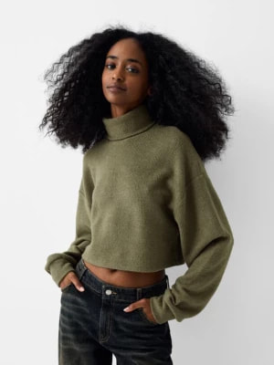 Zdjęcie produktu Bershka Krótki Sweter Z Golfem Kobieta Khaki