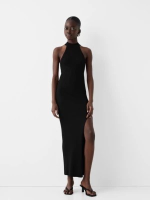 Zdjęcie produktu Bershka Prążkowana Sukienka Średniej Długości Z Dekoltem Halter Kobieta Czarny