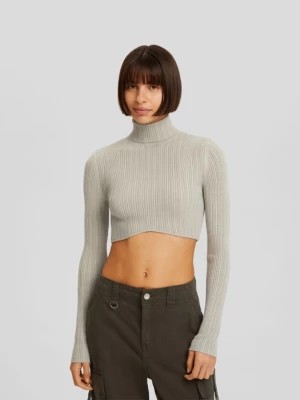 Zdjęcie produktu Bershka Prążkowany, Krótki Sweter Z Golfem Kobieta Khaki