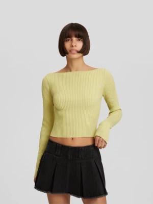 Zdjęcie produktu Bershka Prążkowany Sweter Z Dekoltem Łódką Kobieta Zielony