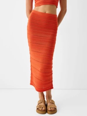 Zdjęcie produktu Bershka Rustykalna Ażurowa Spódnica Średniej Długości Kobieta Koralowy