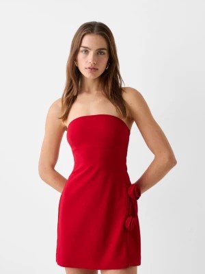 Zdjęcie produktu Bershka Sukienka Mini Bez Ramiączek I Naszytymi Kwiatami Kobieta Czerwony