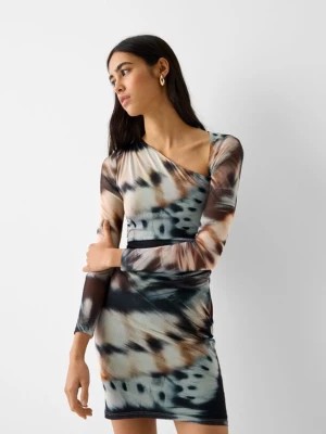 Zdjęcie produktu Bershka Sukienka Mini Z Asymetrycznym Nadrukiem, Z Tiulu I Z Długim Rękawem Kobieta Czarny