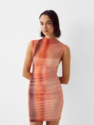 Zdjęcie produktu Bershka Sukienka Mini Z Półgolfem, Bez Rękawów I Z Nadrukiem Kobieta Pomarańczowy