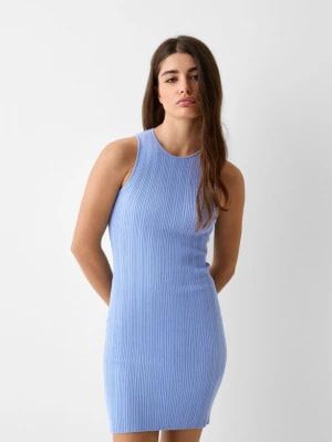 Zdjęcie produktu Bershka Sukienka Mini Z Prążkowanej Tkaniny, Bez Rękawów Kobieta Niebieski