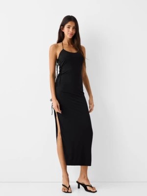 Zdjęcie produktu Bershka Sukienka Średniej Długości Na Ramiączkach Z Wiązaniami Z Boku Kobieta Czarny