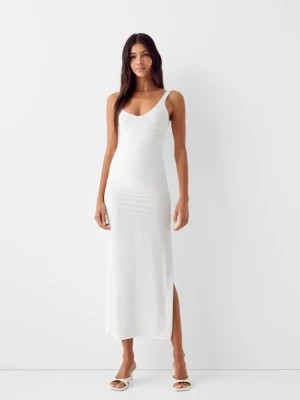 Zdjęcie produktu Bershka Sukienka Średniej Długości Z Body Na Ramiączkach Kobieta Biały Złamany