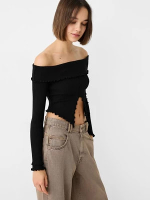 Zdjęcie produktu Bershka Sweter Z Dekoltem Z Odkrytymi Ramionami I Długim Rękawem Kobieta Czarny