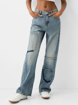 Zdjęcie produktu Bershka Szerokie Spodnie Jeansowe Baggy Worker Kobieta Wyblakły Niebieski