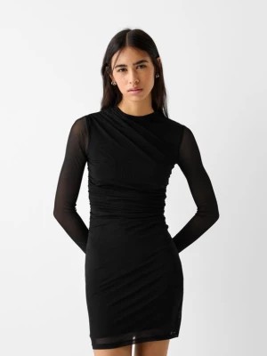 Zdjęcie produktu Bershka Tiulowa Sukienka Mini Z Marszczeniami I Długim Rękawem Kobieta Czarny