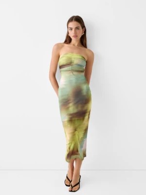 Zdjęcie produktu Bershka Tiulowa Sukienka Średniej Długości Typu Bandeau Kobieta Zielony