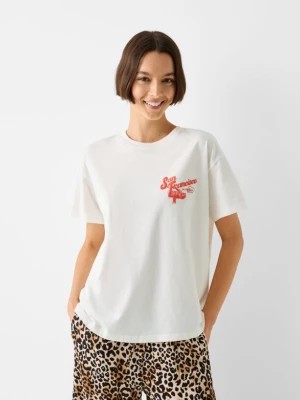 Zdjęcie produktu Bershka Wzorzysta Koszulka Oversize Z Krótkim Rękawem Kobieta Biały Złamany