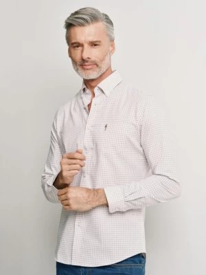 Zdjęcie produktu Beżowa koszula męska w drobną kratkę OCHNIK